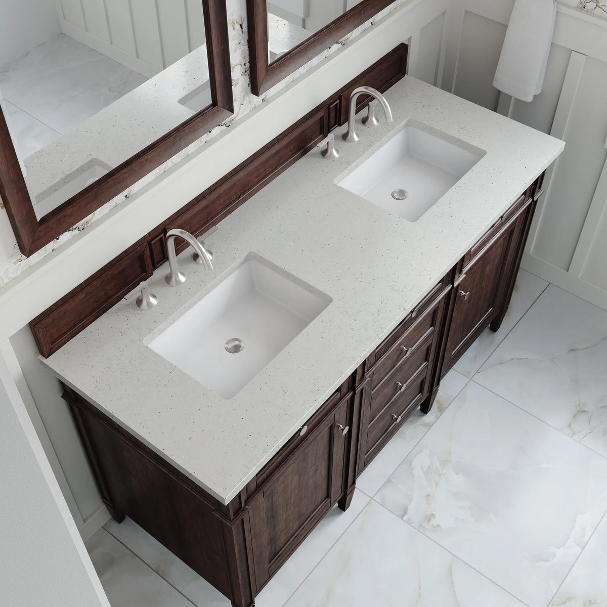 Brittany 60" Double Vanity, Burnished Mahogany w/ 3 CM Lime Delight Silestone Top
