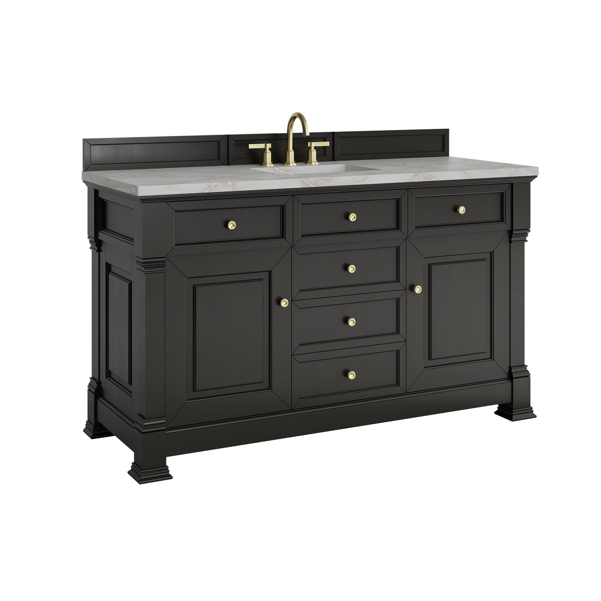 Renovate for Less Atlanta Brookfield 60" Single Vanity, Black Onyx w/ 3 CM Victorian Silver Silestone Top w/ FreePower Wireless Charger