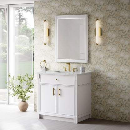 Bellshire 36" Single Vanity, Bright White w/ 3 CM Ethereal Noctis Silestone Top