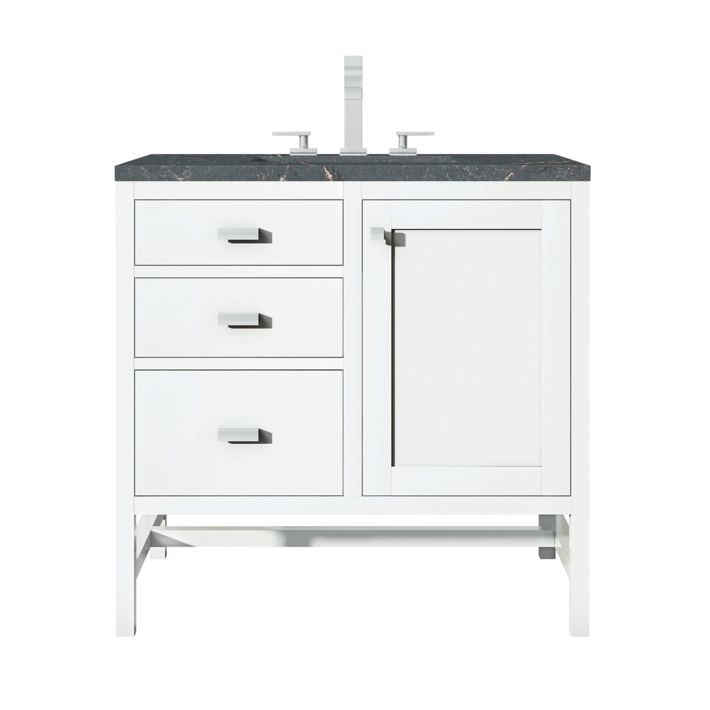 Renovate for Less Atlanta Addison 36" Single Vanity, Glossy White w/ 3 CM Parisien Bleu Silestone Top