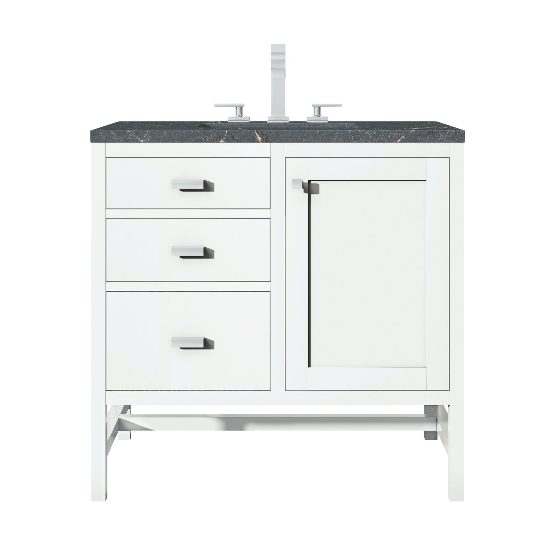 Renovate for Less Atlanta Addison 36" Single Vanity, Glossy White w/ 3 CM Parisien Bleu Silestone Top