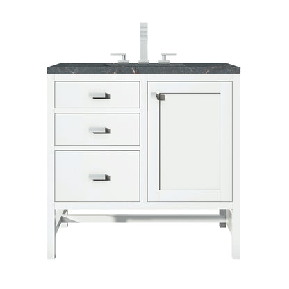 Renovate for Less Atlanta Addison 36" Single Vanity, Glossy White w/ 3 CM Parisien Bleu Silestone Top