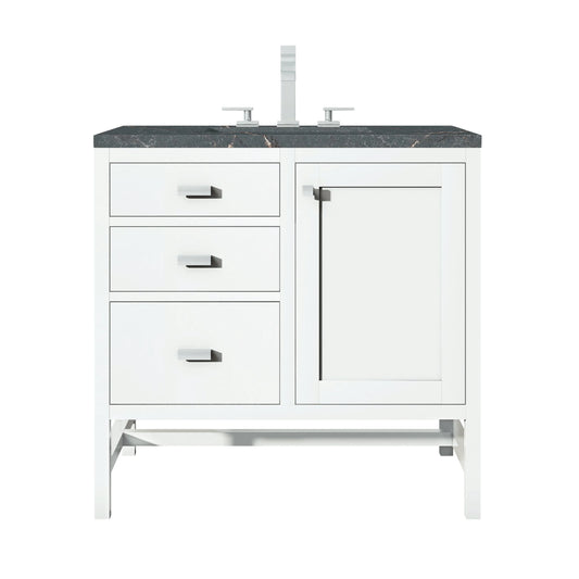 Addison 36" Single Vanity, Glossy White w/ 3 CM Parisien Bleu Silestone Top