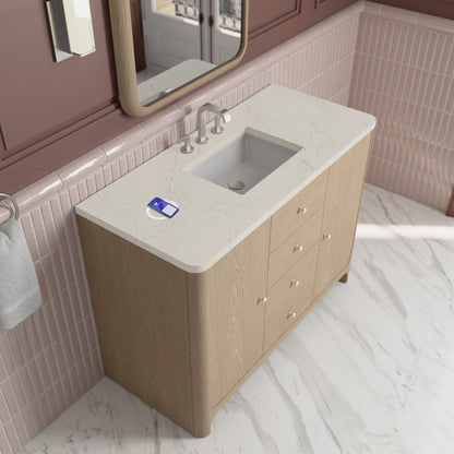 Renovate for Less Atlanta Gracyn 48" Single Vanity, Coastal Driftwood, w/ 3 CM Siberian Silestone Top w/FreePower Wireless Charger