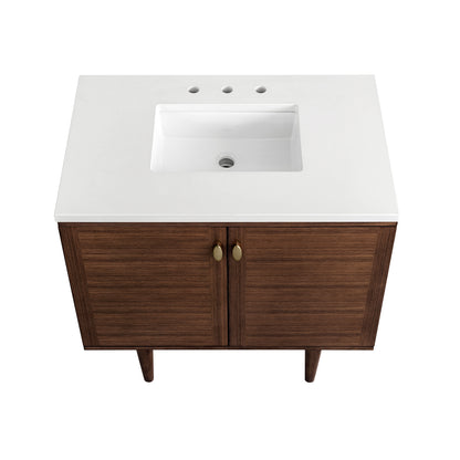 Renovate for Less Atlanta Amberly 36" Single Vanity, Mid-Century Walnut w/ 3 CM White Zeus Top