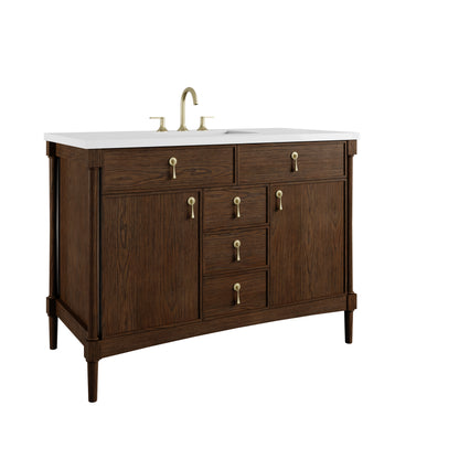 Renovate for Less Atlanta Kinnsden 48" Single Vanity, Sable Oak w/ 3 CM White Zeus Silestone Top