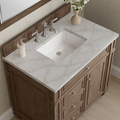 Renovate for Less Atlanta Bristol 36" Single Vanity, Whitewashed Walnut w/ 3 CM Victorian Silver Silestone Top