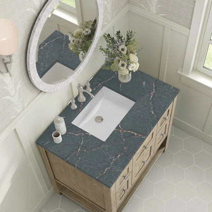 Breckenridge 36" Single Vanity, Whitewashed Oak w/ 3 CM Parisien Bleu Silestone Top
