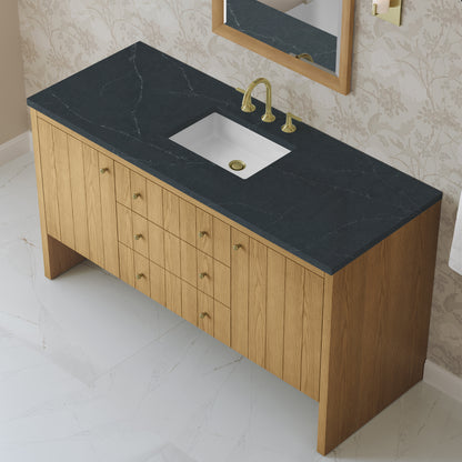 Renovate for Less Atlanta Hudson 60" Single Vanity, Light Natural Oak w/ 3 CM Charcoal Soapstone Top