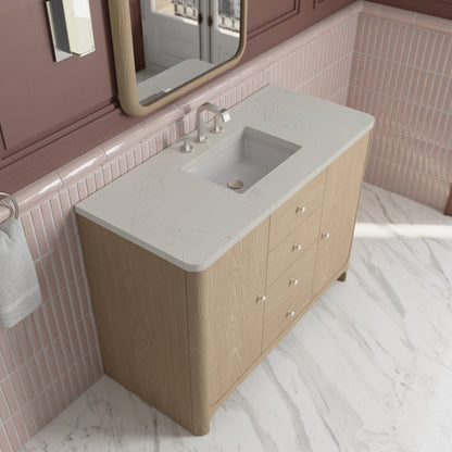 Renovate for Less Atlanta Gracyn 48" Single Vanity, Coastal Driftwood, w/ 3 CM Siberian Silestone Widespread Top