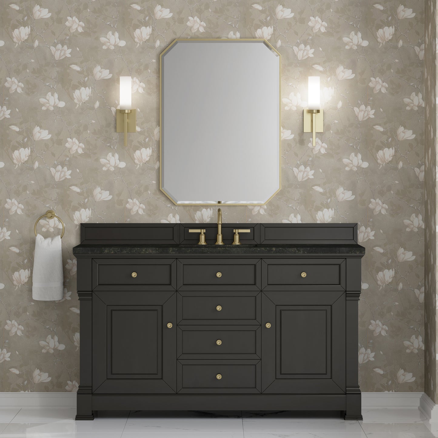 Renovate for Less Atlanta Brookfield 60" Single Vanity, Black Onyx, w/ 3 CM Phantome Eclos Top