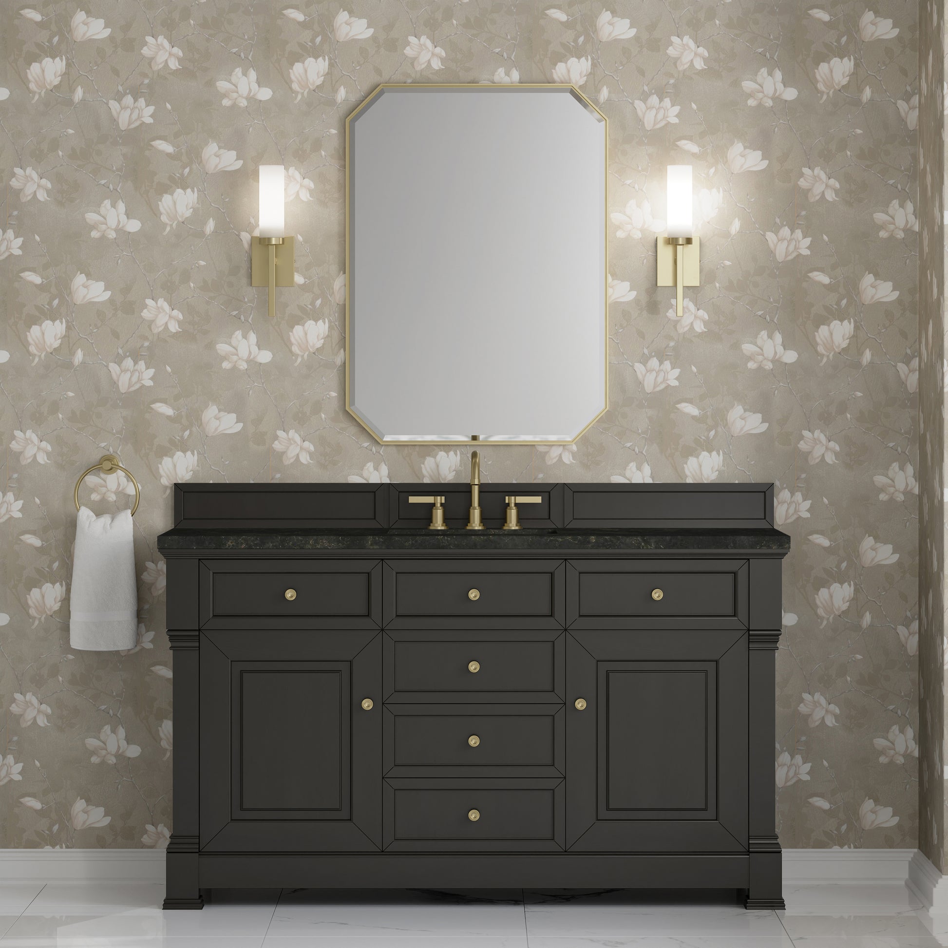 Renovate for Less Atlanta Brookfield 60" Single Vanity, Black Onyx, w/ 3 CM Phantome Eclos Top