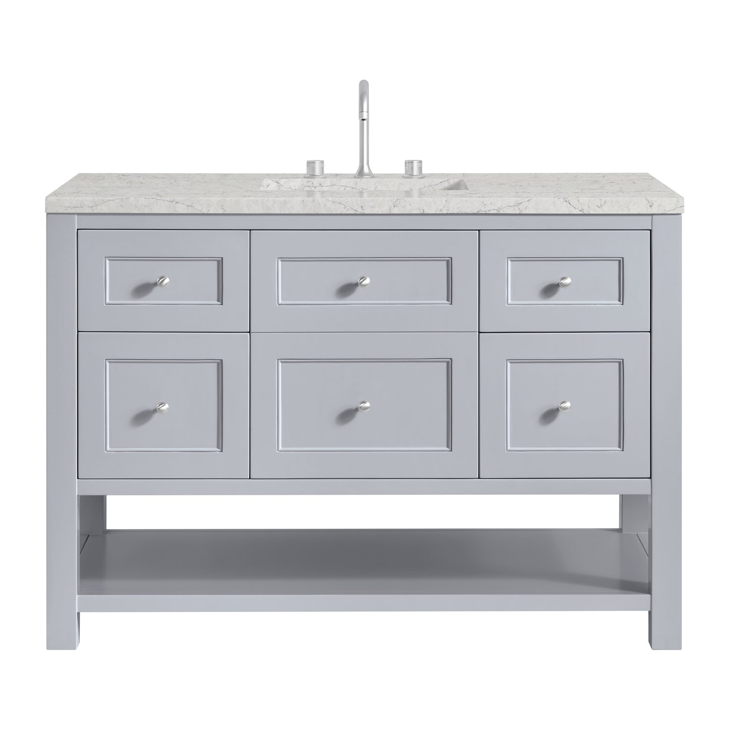 Renovate for Less Atlanta Breckenridge 48" Single Vanity, Serenity Blue, w/ 3 CM Eternal Jasmine Pearl Quartz Top w/FreePower Wireless Charger