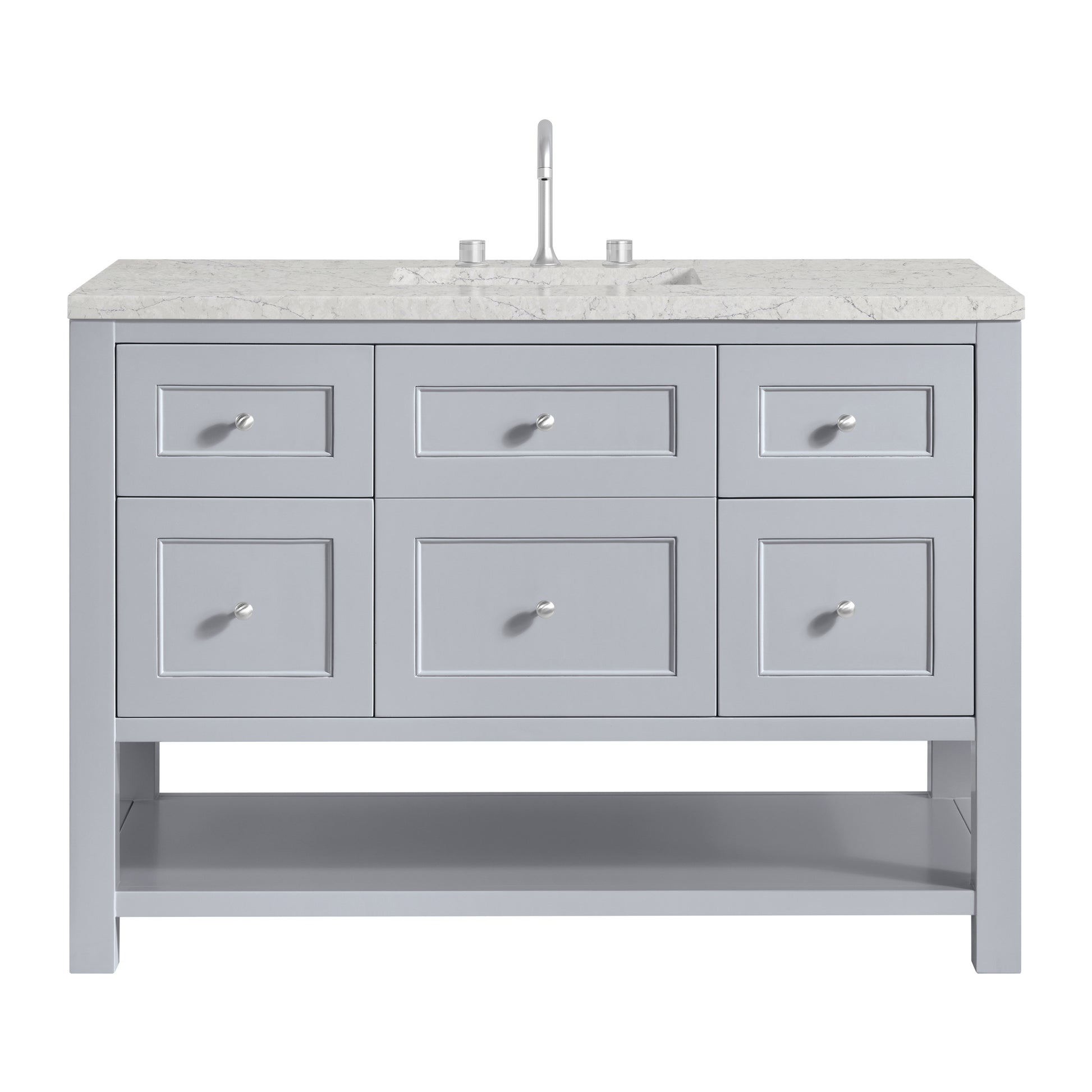 Renovate for Less Atlanta Breckenridge 48" Single Vanity, Serenity Blue, w/ 3 CM Eternal Jasmine Pearl Quartz Top w/FreePower Wireless Charger