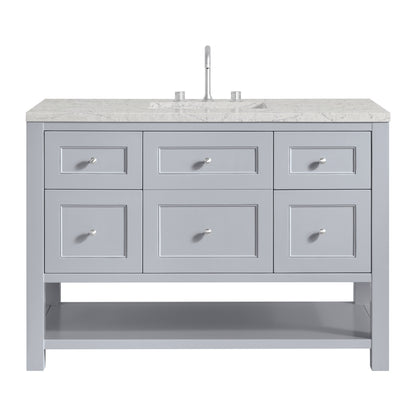 Renovate for Less Atlanta Breckenridge 48" Single Vanity, Serenity Blue, w/ 3 CM Eternal Jasmine Pearl Quartz Top w/FreePower Wireless Charger