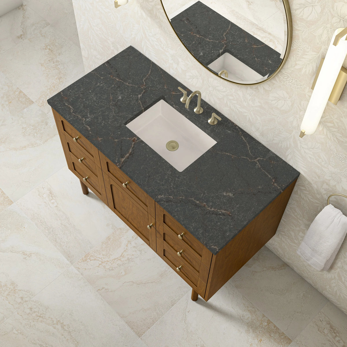 Laurent 48" Single Vanity, Honey Oak w/ 3 CM Parisien Bleu Silestone Top