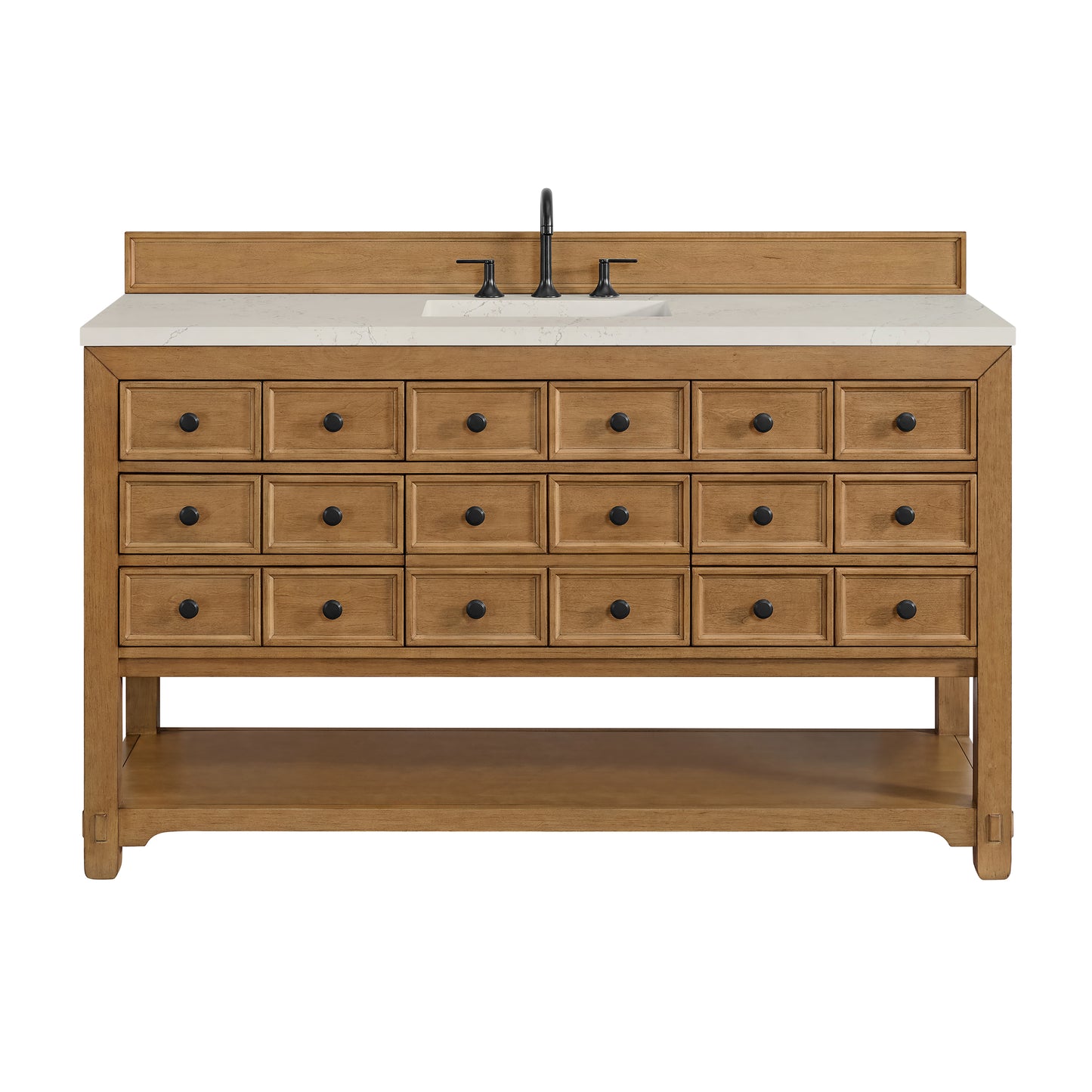 Renovate for Less Atlanta Malibu 60" Single Vanity, Amber Birch, w/ 3 CM Siberian Silestone Top