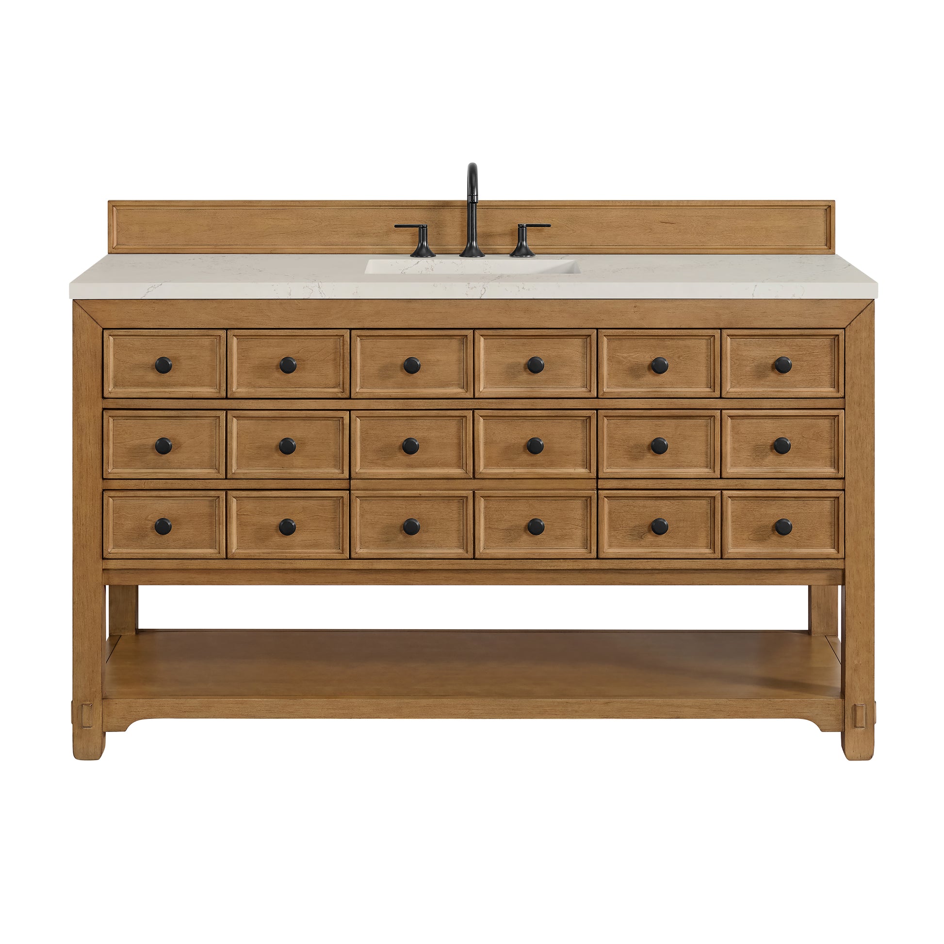 Renovate for Less Atlanta Malibu 60" Single Vanity, Amber Birch, w/ 3 CM Siberian Silestone Top