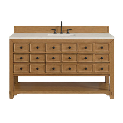 Renovate for Less Atlanta Malibu 60" Single Vanity, Amber Birch, w/ 3 CM Siberian Silestone Top