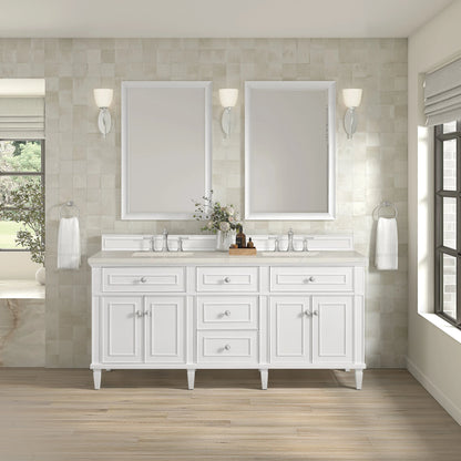 Lorelai 72" Double Vanity, Bright White, w/ 3 CM Siberian Silestone Top w/FreePower Wireless Charger