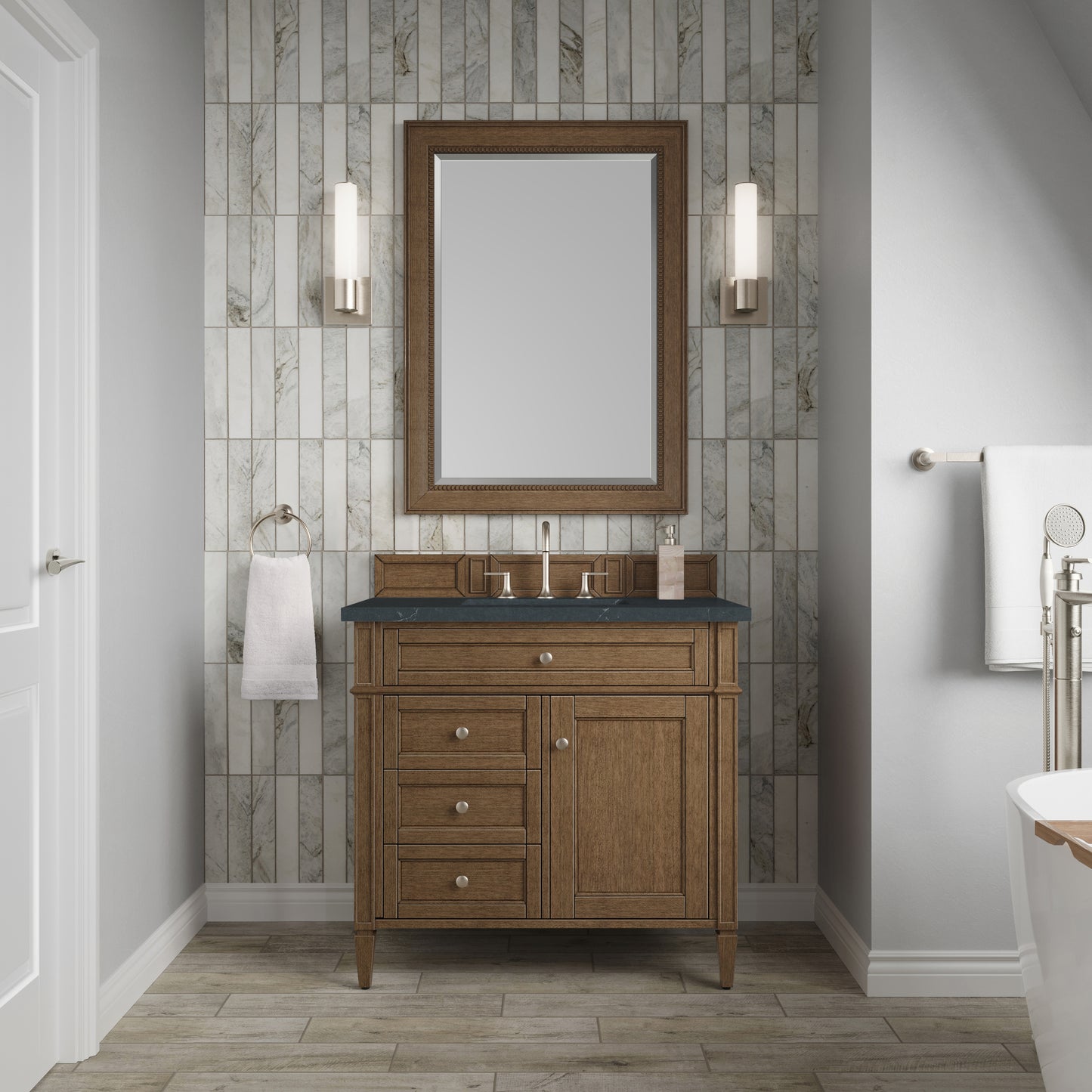 Renovate for Less Atlanta Brittany 36" Single Vanity, Saddle Brown w/ 3 CM Charcoal Soapstone Silestone Top