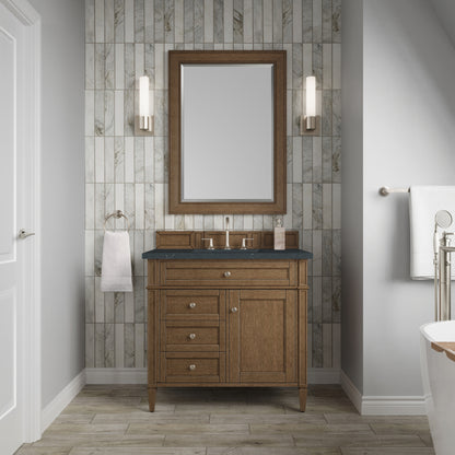 Renovate for Less Atlanta Brittany 36" Single Vanity, Saddle Brown w/ 3 CM Charcoal Soapstone Silestone Top