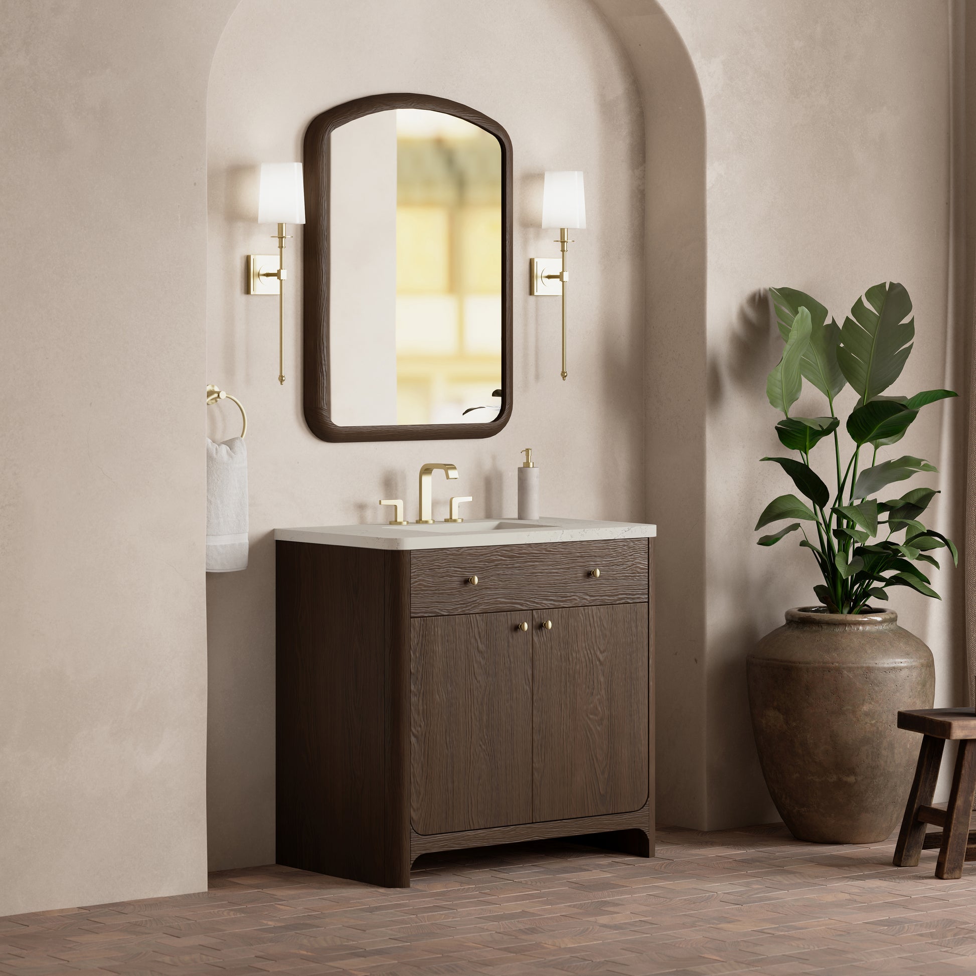 Renovate for Less Atlanta Gracyn 36" Single Vanity, Sable, w/ 3 CM Siberian Silestone Widespread Top
