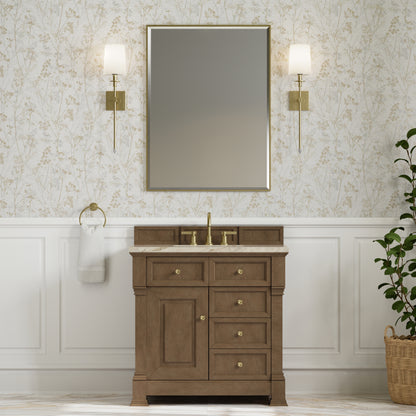 Renovate for Less Atlanta Brookfield 36" Single Vanity, Pecan, w/ 3 CM Tajnar Eclos Top