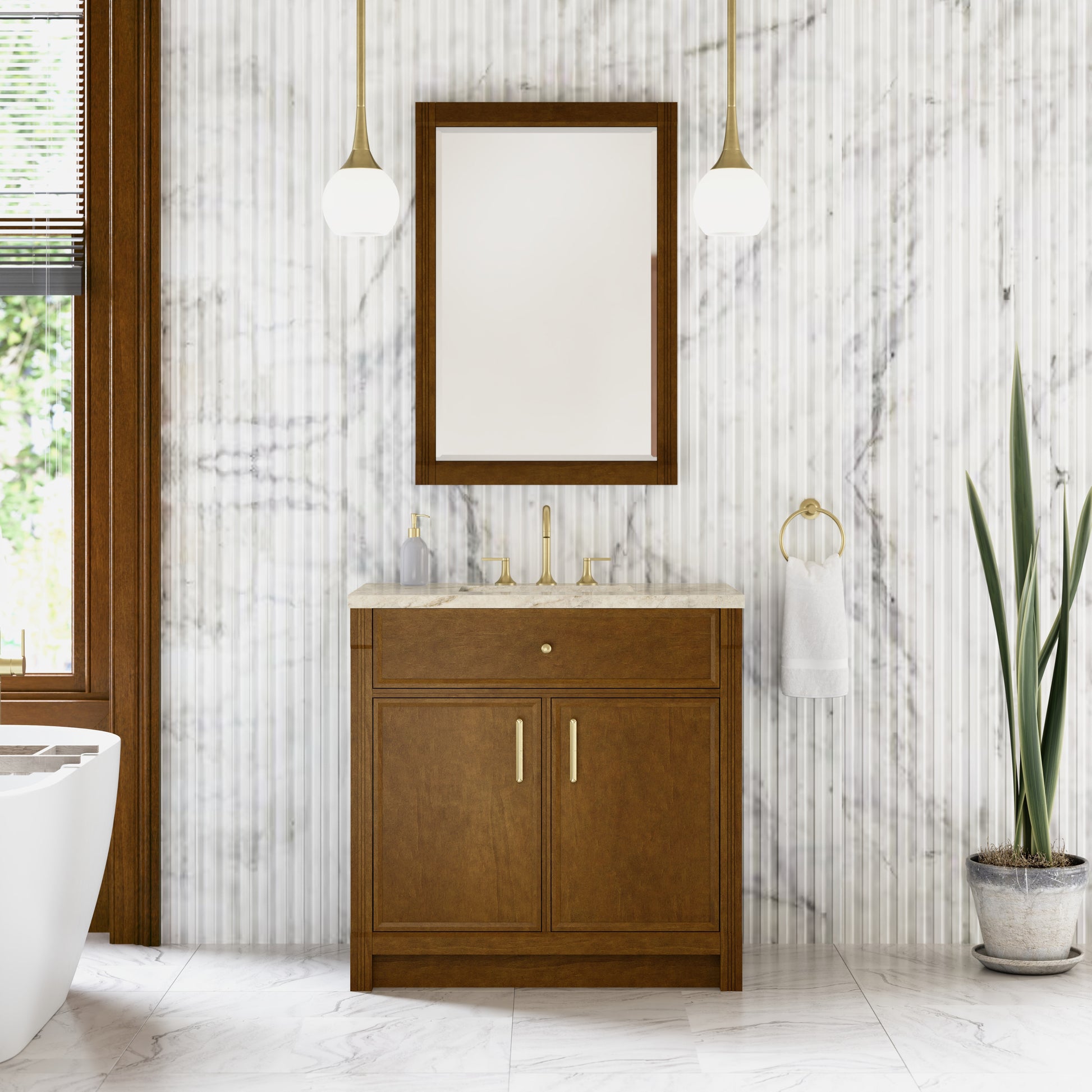 Renovate for Less Atlanta Bellshire 36" Single Vanity, Honey Oak w/ 3 CM Tajnar Eclos Top