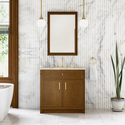Renovate for Less Atlanta Bellshire 36" Single Vanity, Honey Oak w/ 3 CM Tajnar Eclos Top
