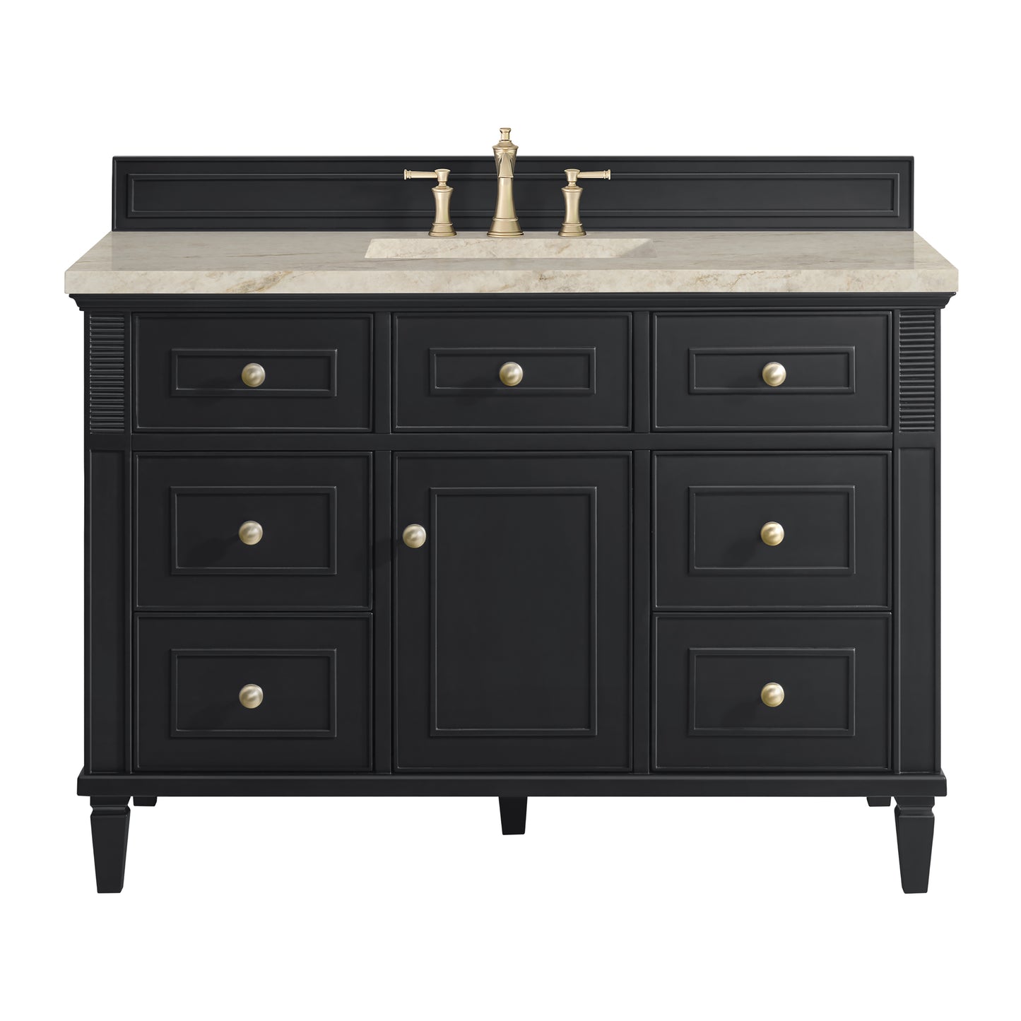 Renovate for Less Atlanta Lorelai 48" Single Vanity, Black Onyx, w/ 3 CM Tajnar Eclos Top w/FreePower Wireless Charger