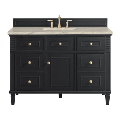 Renovate for Less Atlanta Lorelai 48" Single Vanity, Black Onyx, w/ 3 CM Tajnar Eclos Top w/FreePower Wireless Charger
