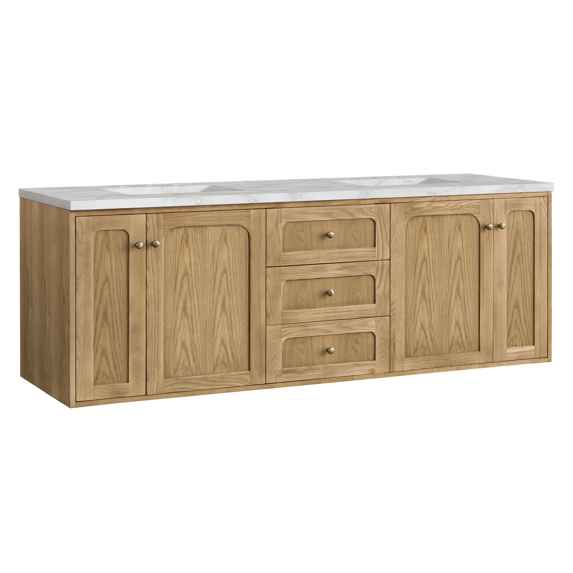 Renovate for Less Atlanta Laurent 72" Double Vanity, Light Natural Oak w/ 3 CM Victorian Silver Top