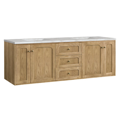 Renovate for Less Atlanta Laurent 72" Double Vanity, Light Natural Oak w/ 3 CM Victorian Silver Top w/FreePower Wireless Charger