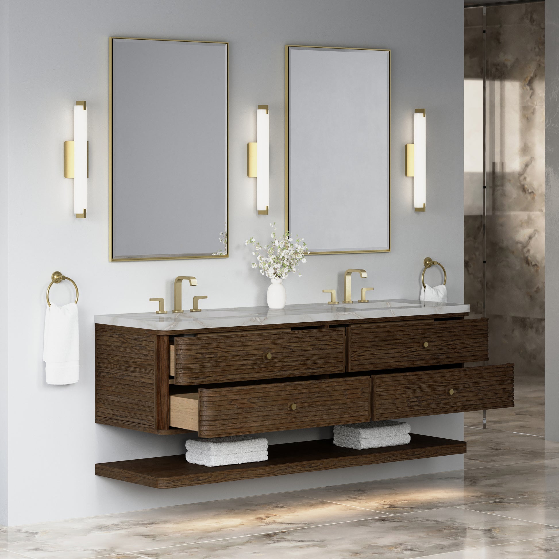 Renovate for Less Atlanta Allamari 72" Double Vanity, Sable w/ 3 CM Victorian Silver Silestone Top