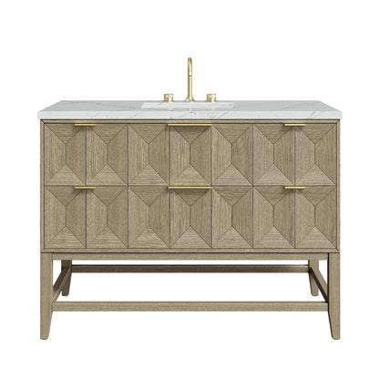 Emmeline 48" Single Vanity, Pebble Oak w/ 3 CM Ethereal Noctis Silestone Top w/ FreePower Wireless Charger