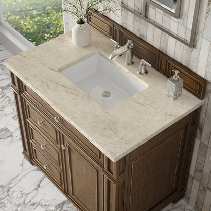 Renovate for Less Atlanta Bristol 36" Single Vanity, Saddle Brown, w/ 3 CM Tajnar Eclos Top