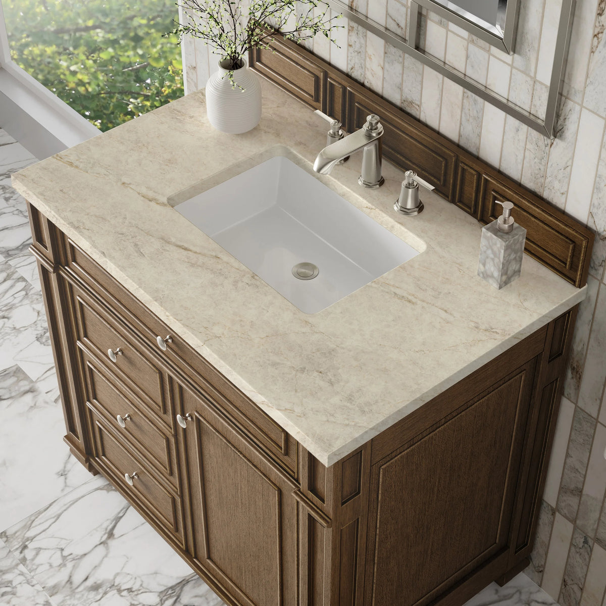 Bristol 36" Single Vanity, Saddle Brown, w/ 3 CM Tajnar Eclos Top