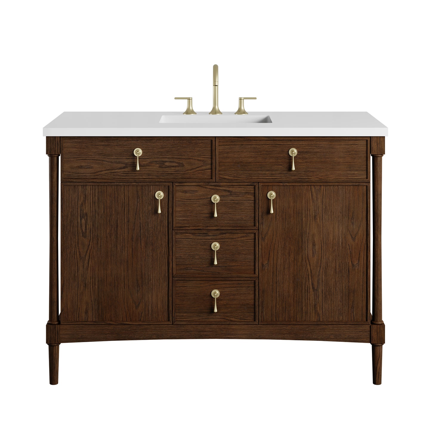 Renovate for Less Atlanta Kinnsden 48" Single Vanity, Sable Oak w/ 3 CM White Zeus Silestone Top
