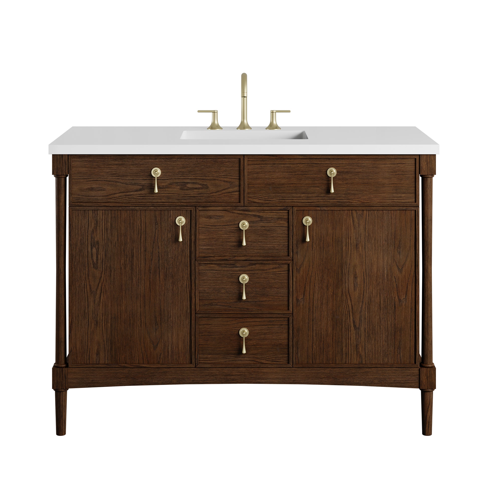 Renovate for Less Atlanta Kinnsden 48" Single Vanity, Sable Oak w/ 3 CM White Zeus Silestone Top