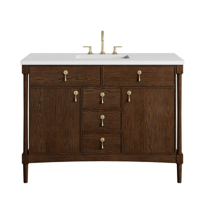 Renovate for Less Atlanta Kinnsden 48" Single Vanity, Sable Oak w/ 3 CM White Zeus Silestone Top
