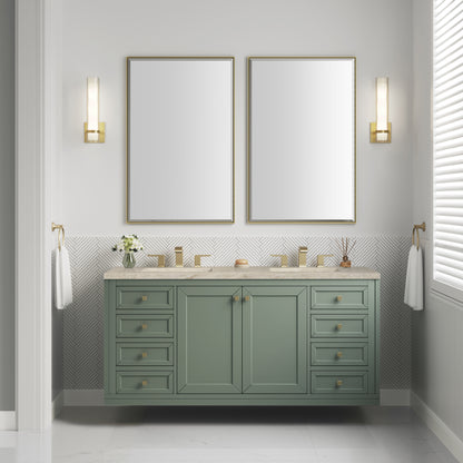 Renovate for Less Atlanta Chicago 60" Double Vanity, Smokey Celadon, w/ 3 CM Tajnar Eclos Top w/FreePower Wireless Charger