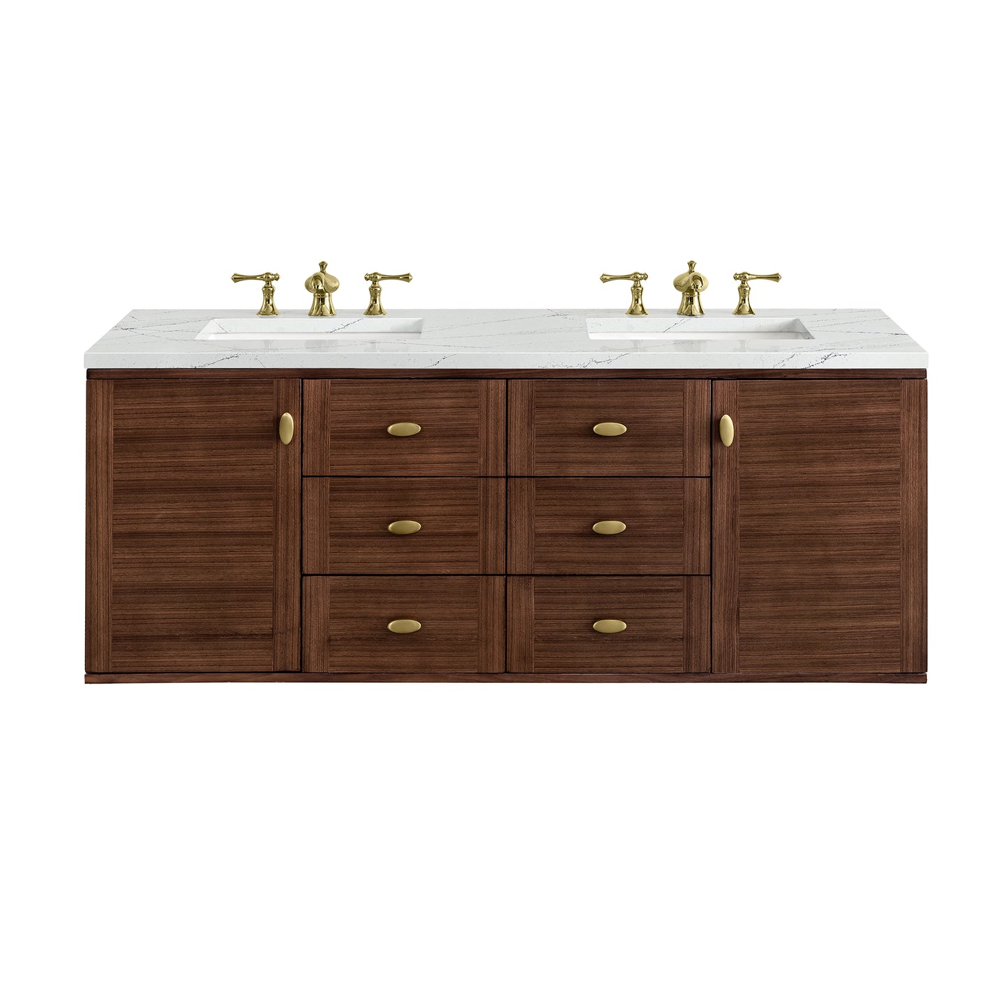 Renovate for Less Atlanta Amberly 60" Double Vanity, Mid-Century Walnut w/ 3 CM Ethereal Noctis Top