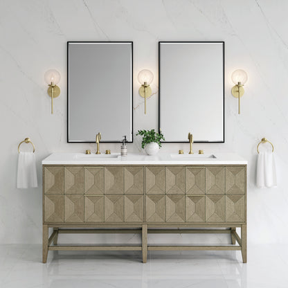 Renovate for Less Atlanta Emmeline 72" Double Vanity, Pebble Oak w/ 3 CM White Zeus Top