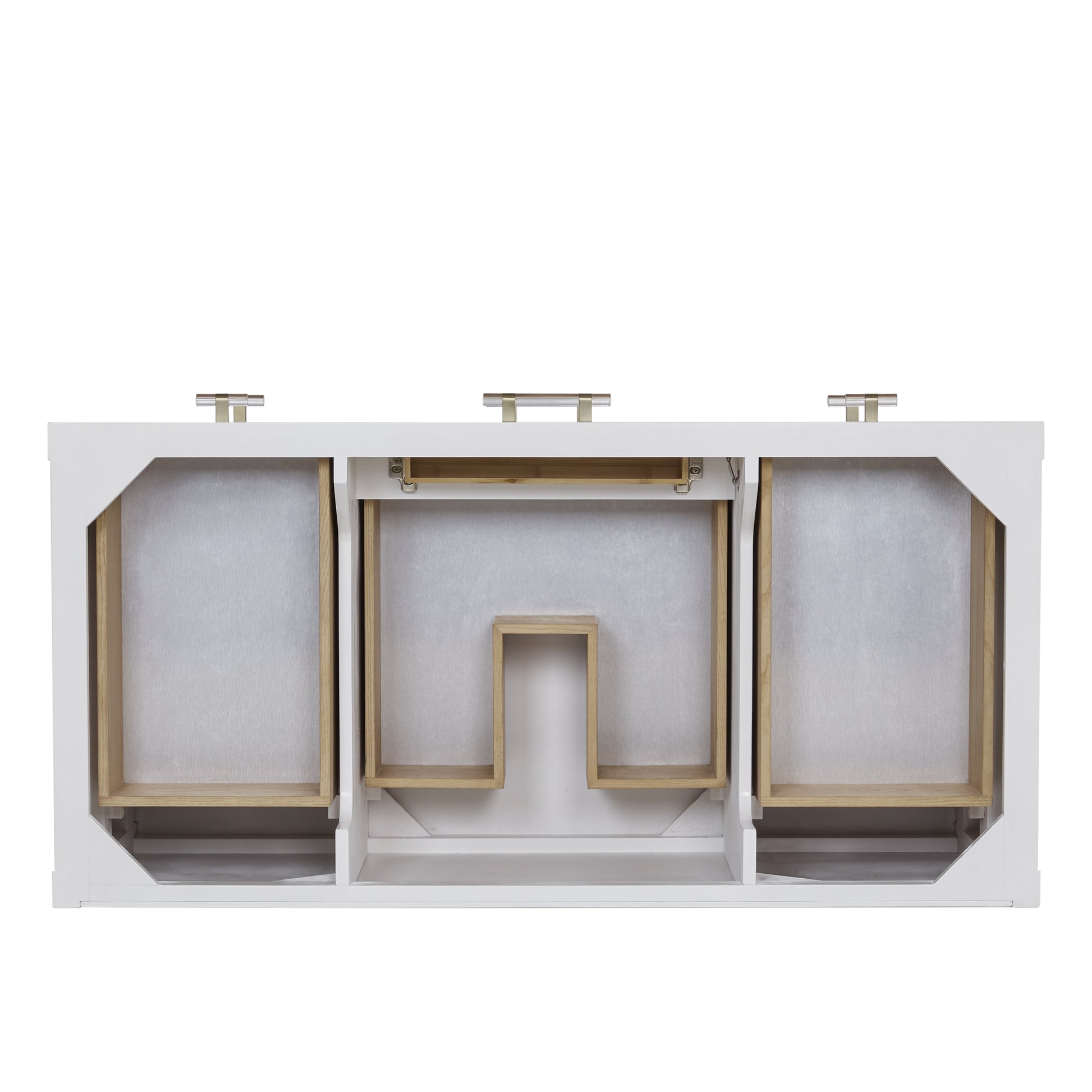 Renovate for Less Atlanta Olena 48" Single Vanity, Light Mappa Burl and Polished White, w/ 3 CM Tajnar Eclos Top w/FreePower Wireless Charger