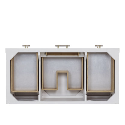 Renovate for Less Atlanta Olena 48" Single Vanity, Light Mappa Burl and Polished White, w/ 3 CM Tajnar Eclos Top w/FreePower Wireless Charger