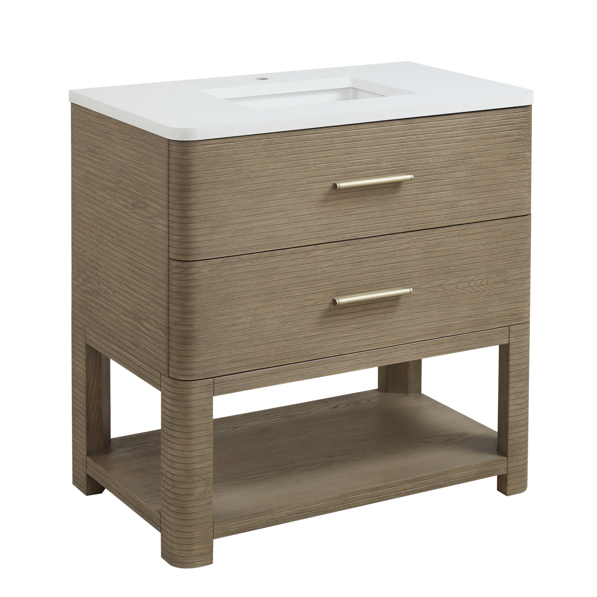 Renovate for Less Atlanta Lucian 36" Single Vanity, Pebble Oak w/ 3 CM White Zeus Silestone Widespread Top