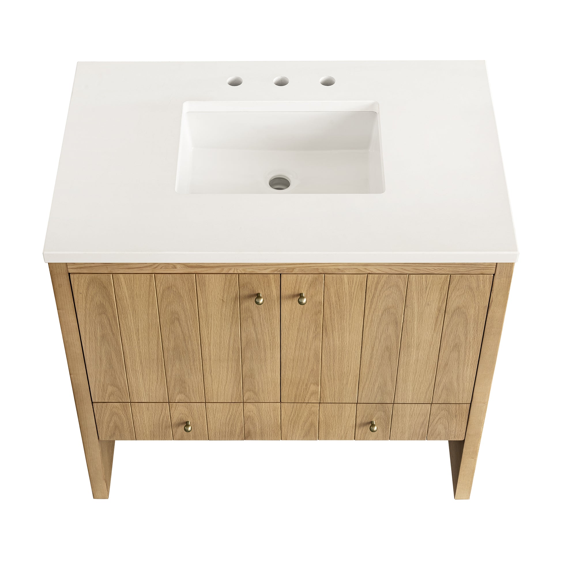 Renovate for Less Atlanta Hudson 36" Single Vanity, Light Natural Oak w/ 3 CM White Zeus Top