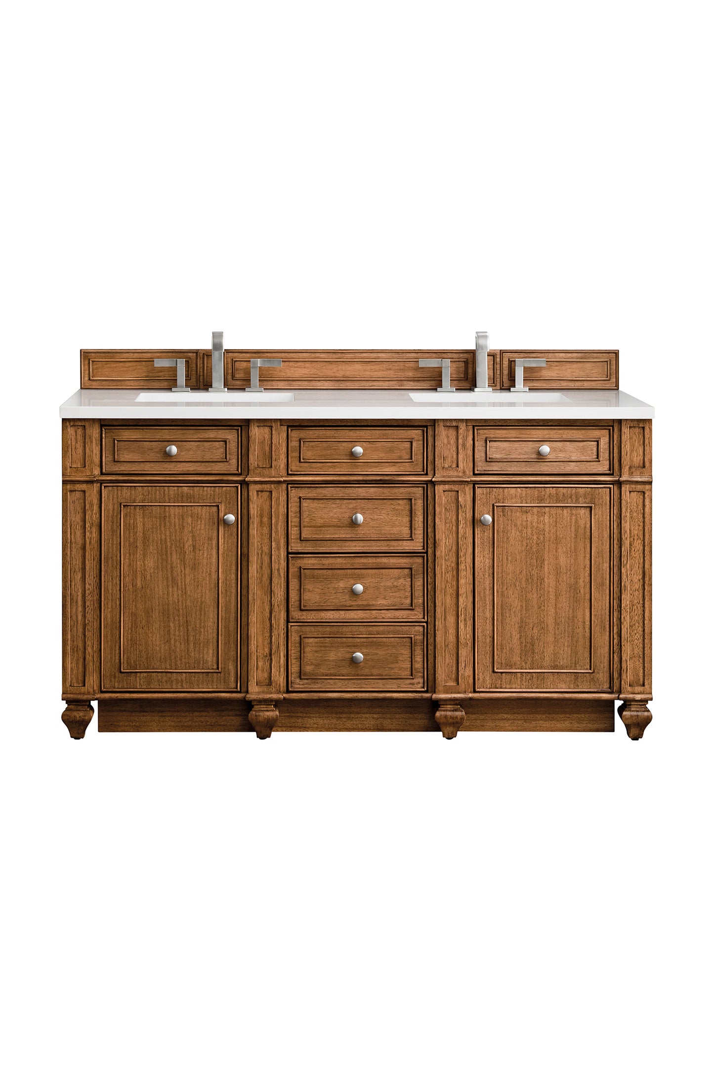 Renovate for Less Atlanta Bristol 60" Double Vanity, Saddle Brown w/ 3 CM White Zeus Silestone Top