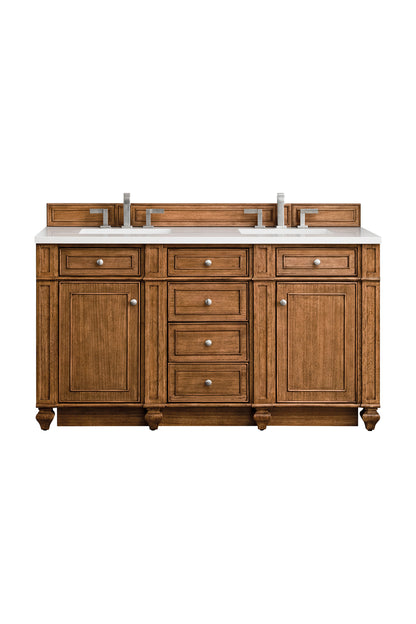 Renovate for Less Atlanta Bristol 60" Double Vanity, Saddle Brown w/ 3 CM White Zeus Silestone Top